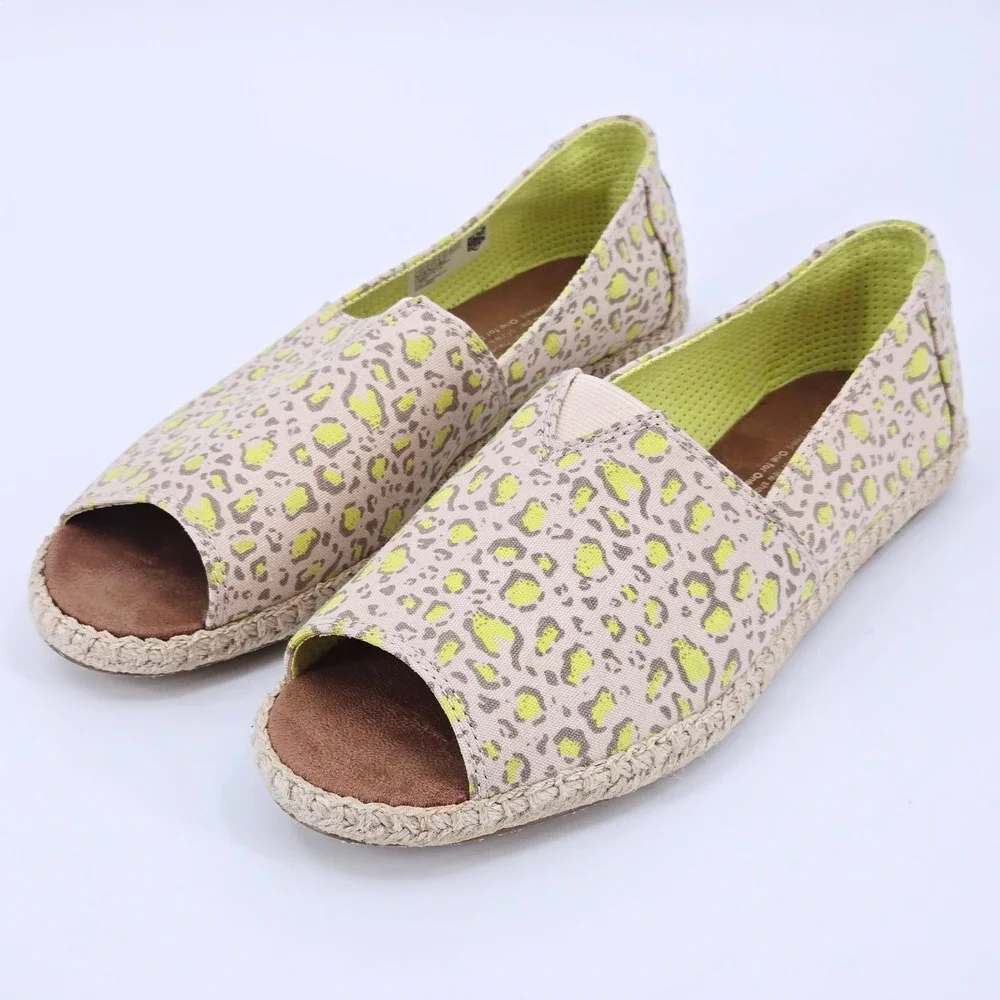 TOMS Alpargata Open Toe Sandals Limeade Leopard Print Women's 8.5 EUR 39‎